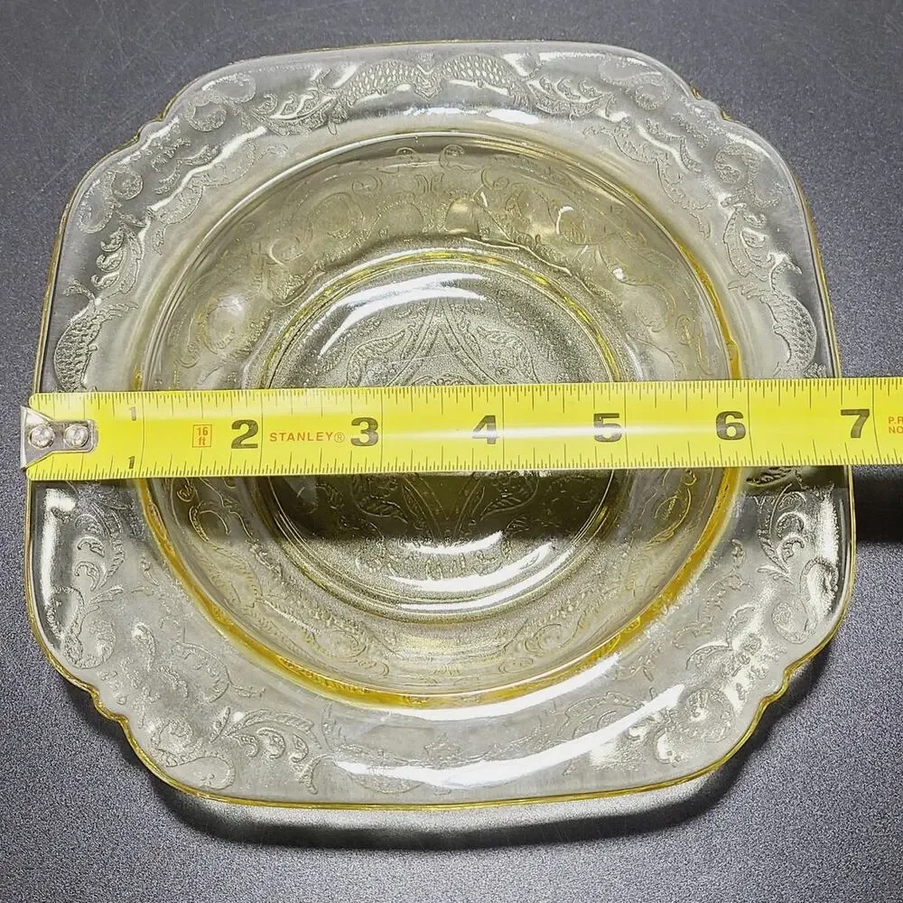 AMBER YELLOW DEPRESSION GLASS FEDERAL MADRID Square Jam Dish  7